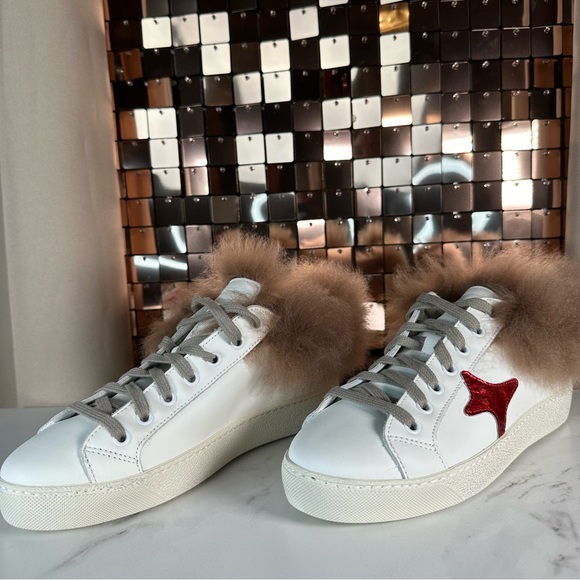 AMA ‘SLAM’ Made In Italy White With Red Star & Brown Fur Trim Size 37 NIB - Picture 15 of 15